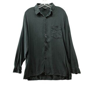 Tulliano 100% Silk Long Sleeve Shirt Mens L Black Button Up Chest Pocket